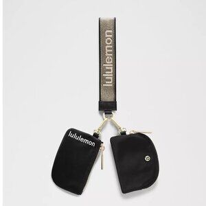 NWT Lululemon Dual Pouch Wristlet *Metallic Wordmark - Black/Gold